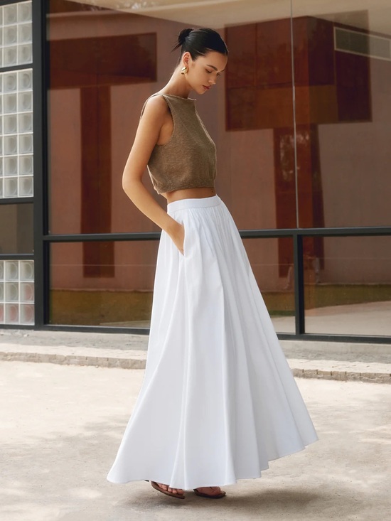 Commense Dresses & Skirts - Commense Linen Pleated Maxi Skirt Size M